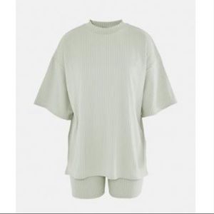 Two piece ribbed set. Bicycle shorts and t shirt.